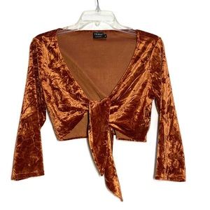 Tribal Velour Tie-Front Shrug, Burnt Orange - Size Small